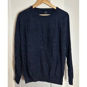 J.Crew Mens Navy Blue Marl 100% Cotton Raglan Crewneck Sweater Large L